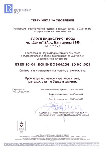 Матраци Блян - сертификат