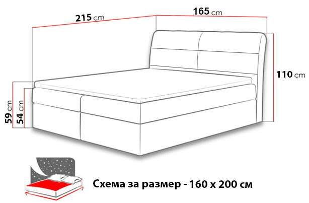 Тапицирано легло Боксспринг - вариант 2 - схема размери